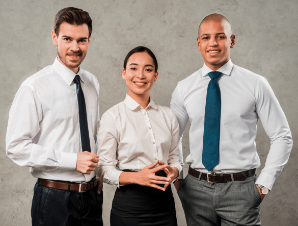 Business professionals and insured workplace representing tailored business insurance solutions